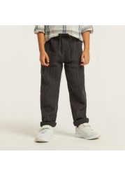 Textured Pants with Elasticated Drawstring Closure and Pockets