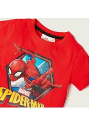 Spiderman Print T-shirt with Crew Neck and Short Sleeves