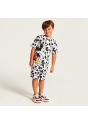 Mickey Mouse Print Crew Neck T-shirt and Shorts Set