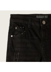 Juniors Solid Jeans with Pockets and Button Closure