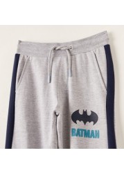 Batman Print Knit Pants with Pockets and Drawstring Closure