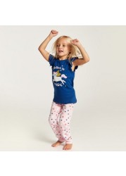 Juniors Unicorn Glitter Print Round Neck T-shirt and Pyjama Set