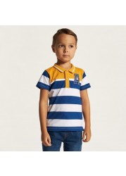 Juniors Striped Polo T-shirt with Short Sleeves and Button Closure