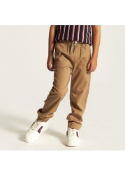 Juniors Solid Mid-Rise Jog Pants with Pockets and Drawstring Closure