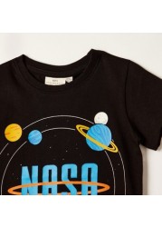 NASA Printed Crew Neck T-shirt with Short Sleeves