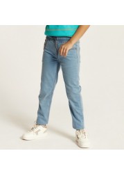 Juniors Solid Denim Jeans with Drawstring Closure and Pockets