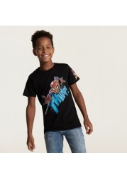 Spiderman Print T-shirt with Crew Neck and Short Sleeves