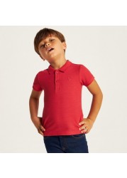 Juniors Solid Polo T-shirt with Short Sleeves and Button Closure