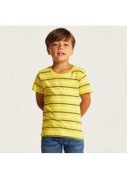 Juniors Striped Round Neck T-shirt with Short Sleeves