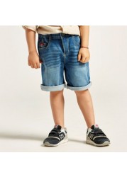 Lee Cooper Solid Denim Shorts with Pocket Detail and Button Closure