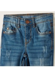 Juniors Solid Jeans with Pockets and Button Closure