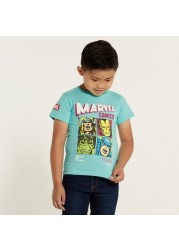 Avengers Print Round T-shirt with Short Sleeves