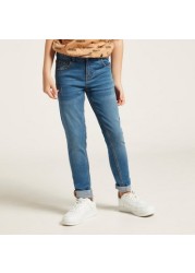 Juniors Solid Jeans with Pockets and Button Closure