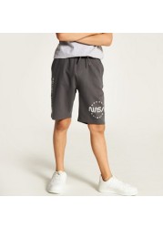 NASA Printed Shorts with Drawstring Closure and Pockets