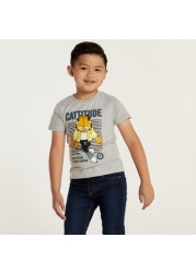 Garfield Print Crew Neck T-shirt with Short Sleeves