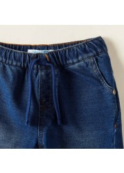 Juniors Solid Denim Shorts with Pockets and Drawstring Closure