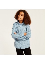 Juniors All Over Print Shirt with Long Sleeves and Button Placket