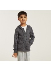 Juniors All-Over Printed Hooded Jacket with Pockets and Long Sleeves