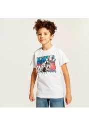 Spiderman Print T-shirt with Round Neck and Short Sleeves