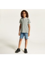 Juniors Striped Polo T-shirt with Short Sleeves and Button Closure