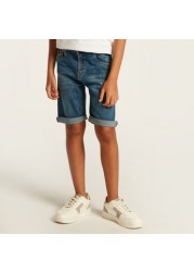 Lee Cooper Solid Denim Shorts with Pockets and Belt Loops