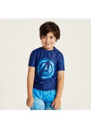 Avengers Print Rash Guard and Swim Shorts Set