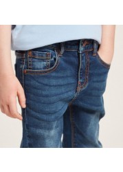 Juniors Solid Denim Pants with Button Closure and Pockets