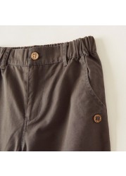 Solid Pants with Semi-Elasticated Waistband and Pockets