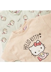 Sanrio Hello Kitty Print Crew Neck T-shirt with Cap Sleeves - Set of 2