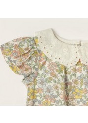 Giggles Floral Print Top with Lace Textured Peter Pan Collar