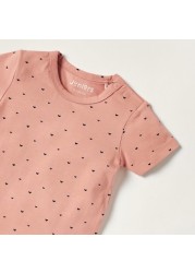 Juniors Heart Print Bodysuit with Short Sleeves and Snap Button Closure