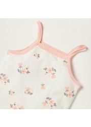 Juniors Floral Print Sleeveless Bodysuit with Snap Button Closure