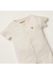 Giggles Textured Romper with Short Sleeves and Snap Button Closure