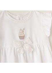 Giggles Embroidered Dress with Bow Accent