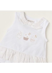 Giggles Printed Sleeveless Bodysuit with Bow Detail