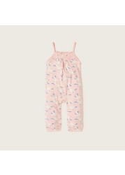 Juniors Printed Round Neck T-shirt and Dungaree Set