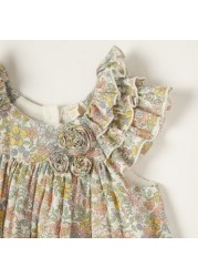 Giggles Floral Print Tiered Dress with Short Sleeves and Ruffle Detail