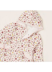 Juniors All-Over Floral Print Sleepsuit with Long Sleeves and Hood