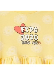 Expo 2020 All-Over Printed Knit Dress with Long Sleeves