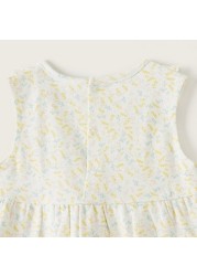 Juniors All-Over Floral Print A-line Sleeveless Dress with Frill Detail