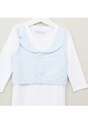 Giggles Solid Sleepsuit with Long Sleeves and Waistcoat Detail