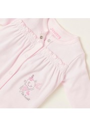 Juniors Printed Closed Feet Sleepsuit with Long Sleeves and Ruffle Detail