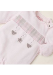 Juniors Embroidery and Checked Detail Sleepsuit with Snap Button Closure