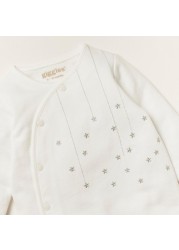 Giggles Star Embroidered Sleepsuit with Long Sleeves and Snap Button Closure