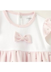 Juniors Printed Dress with Bow Applique and Cap Sleeves