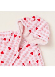 Juniors Heart Print Closed Feet Sleepsuit with Long Sleeves