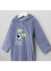 Juniors Textured Closed Feet Sleepsuit with Hood and Applique Detail