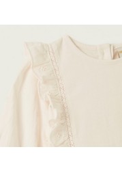 Giggles Lace Frill Detail Round Neck Top with Long Sleeves