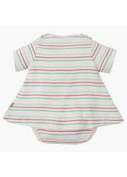 Frugi Striped Bodysuit Dress with Short Sleeves and Applique Detail