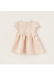 Juniors Textured Dress with Round Neck and Short Sleeves